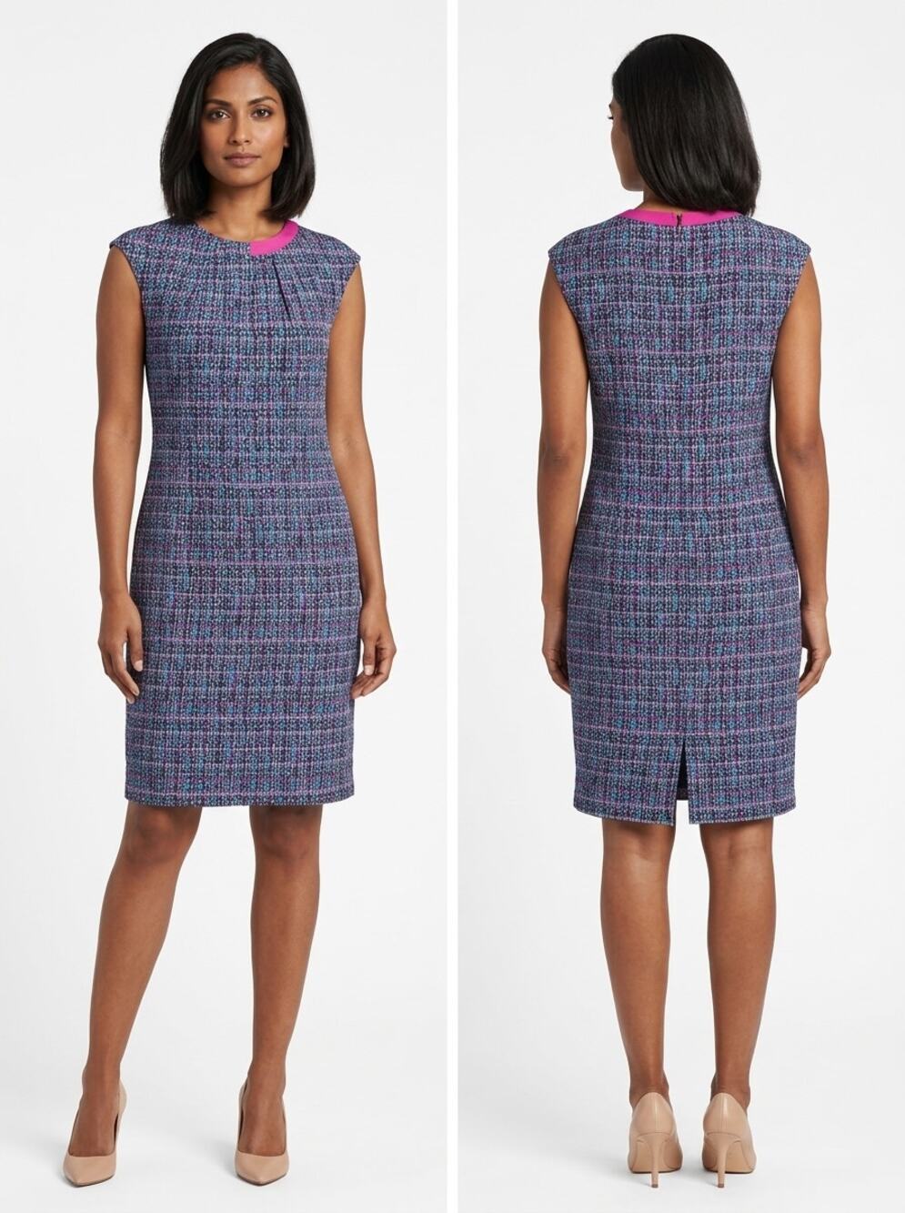 W by Worth 100% Silk Blue Collared Sheath Knee Length Dress Women Size 6